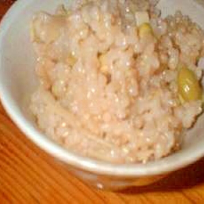 玄米で姫皮と枝豆のご飯